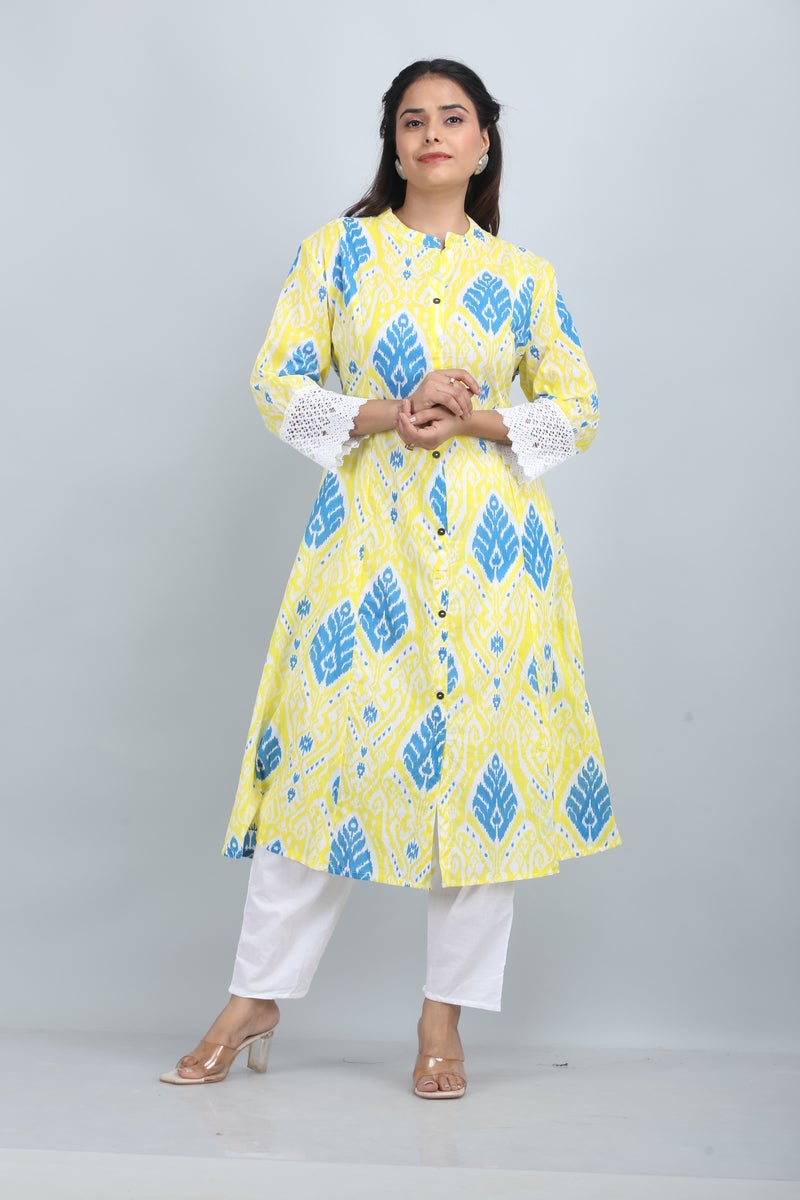 Shifory Floral Print Yellow A-Line Kurti for Women - Image 3